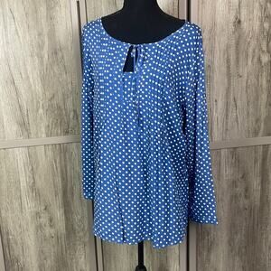 New! Suzanne Betro blue/white polka dot pleated placket detail women's 2X